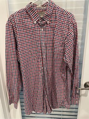 L.L. Bean Men's Red, Blue & White Gingham Button-Down Shirt